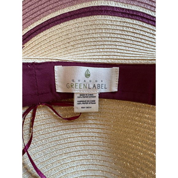 Quagga Green Label Straw Hat Womens Floppy Beach Tan Purple Flower Accent OS - Picture 3 of 8